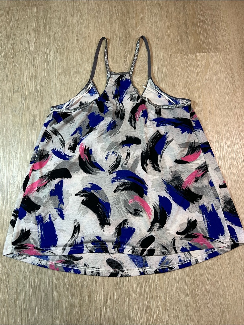 Y2K Suzy Shier Chic Sleeveless Abstract Brushstroke Print Tank Top Shimmer Strap - Picture 7 of 7